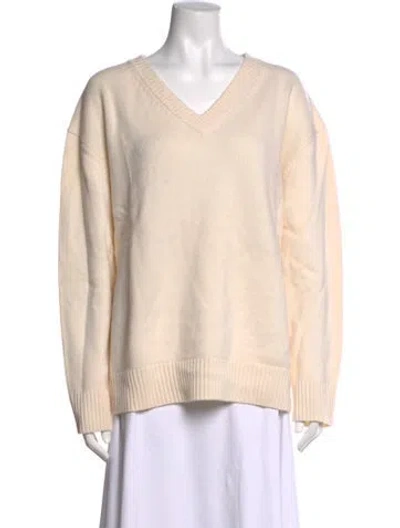 Pre-owned Renggli Merino Wool V-neck Sweater In Neutrals