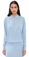 Renggli Silk Cashmere Boxy Long Sleeve Polo Azure In Azure