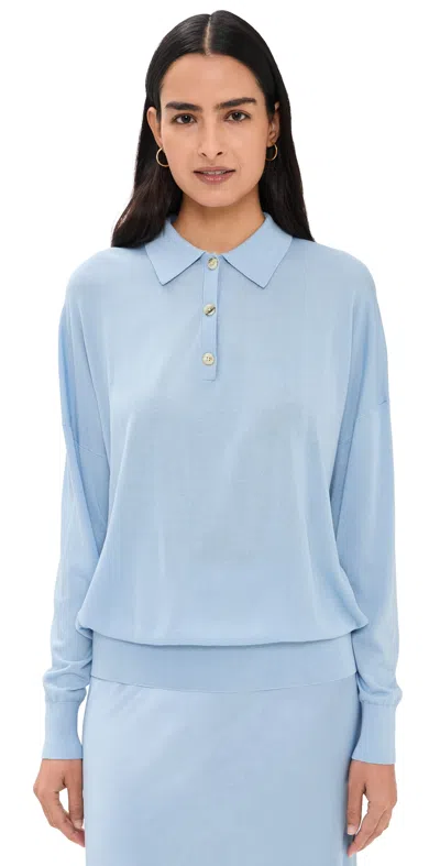 Renggli Silk Cashmere Boxy Long Sleeve Polo Azure