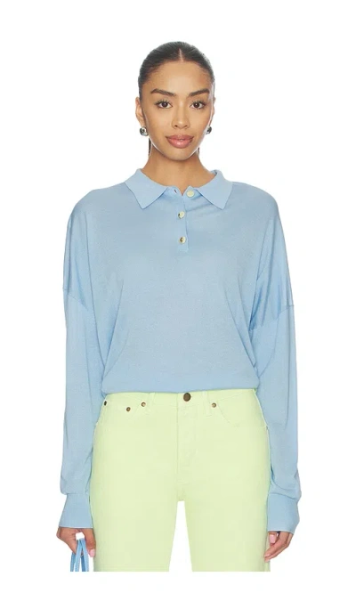 Renggli Silk Cashmere Boxy Long Sleeve Polo In Blue