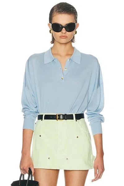 Renggli Silk Cashmere Boxy Long Sleeve Polo Top In Blue