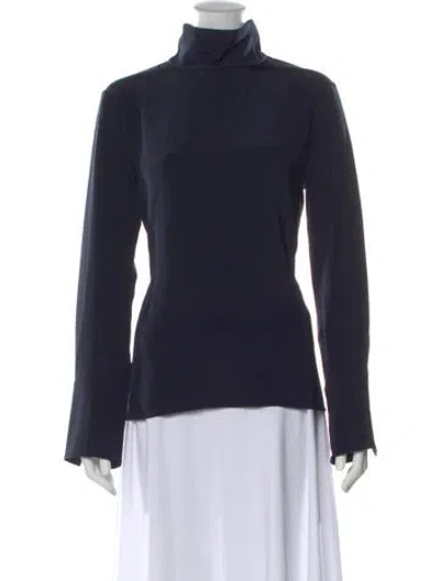 Pre-owned Renggli Silk Turtleneck Top In Blue