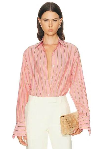 Renggli Stripe Boxy Long Sleeve Button Up Shirt In Pink