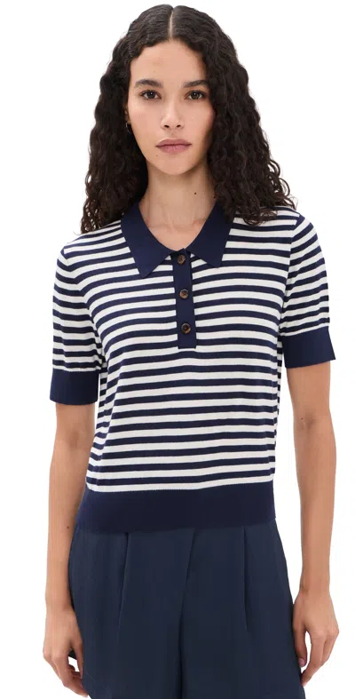Renggli Stripe Knit Polo Midnight/chalk In Blue