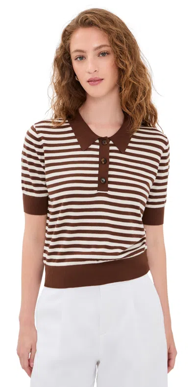 Renggli Stripe Knit Polo Truffle/ecru In Brown