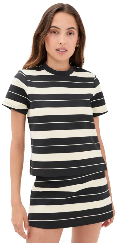 Renggli Stripe Slit Tee Cream/ink In Black