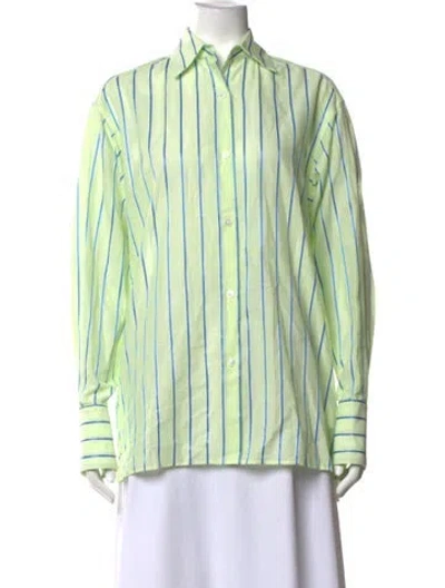 Pre-owned Renggli Striped Long Sleeve Button-up Top In Green