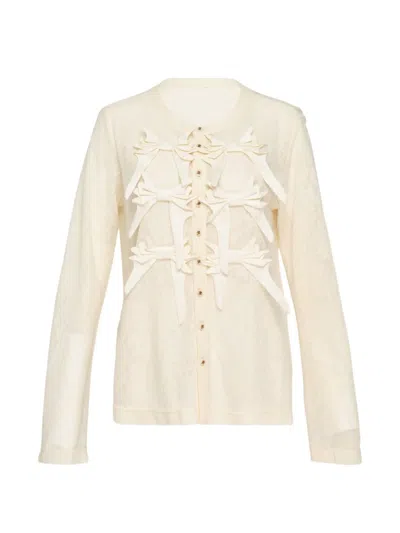 Renli Su Bow-embellished Lace-texture Cardigan In Neutral