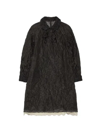 Renli Su Crinkled Lace-trim Midi Dress In Black
