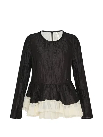 Renli Su Crinkled-finish Ruffled Blouse In Black