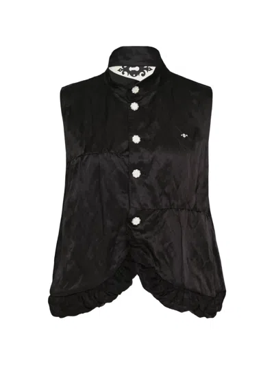 Renli Su Curved-hem Floral-button Vest In Black
