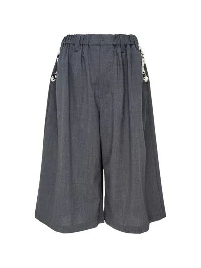 Renli Su Embroidered-trim Wide-leg Trousers In Gray