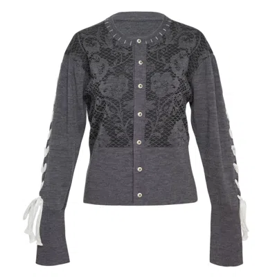 Renli Su Floral Lace Panel Long Sleeve Cardigan