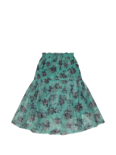 Renli Su Floral-print Shirred Skirt In Green