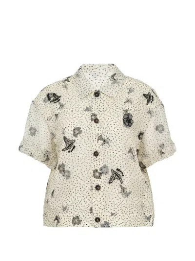 Renli Su Freesia Printed Silk Shirt In White