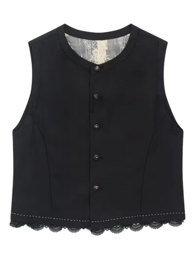 Renli Su Lace-trim Vest In Black