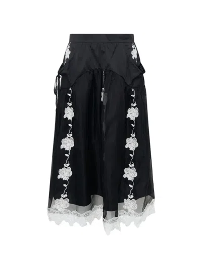 Renli Su Layered Lace-trim Midi Skirt In Black
