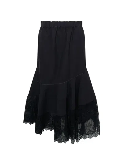 Renli Su Mermaid Lace-trim Panelled Midi Skirt In Black