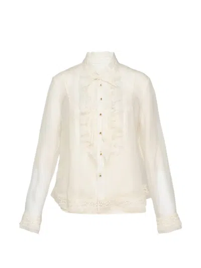 Renli Su Ruffled Lace-trim Shirt In White