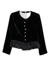 Renli Su Ruffled-trim Velvet Jacket In Black
