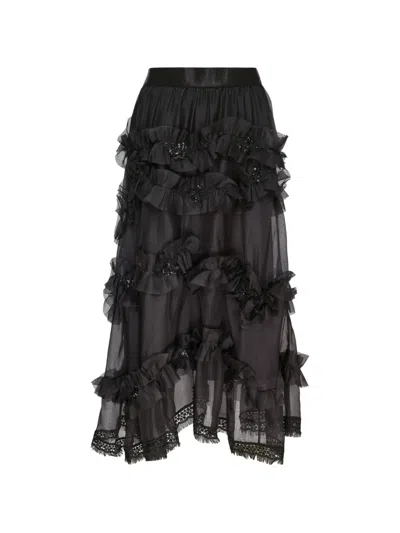 Renli Su Ruffled-trim Silk Midi Skirt In Pink