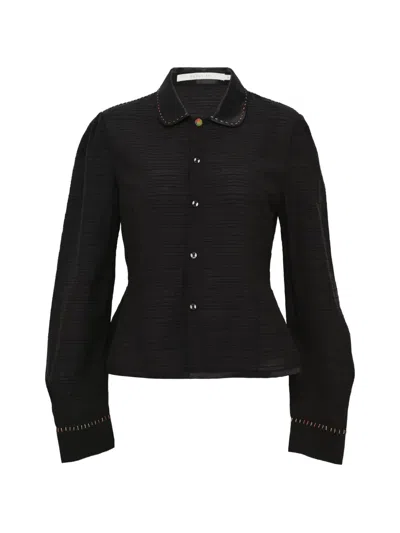 Renli Su Satin Collar Blouse In Black