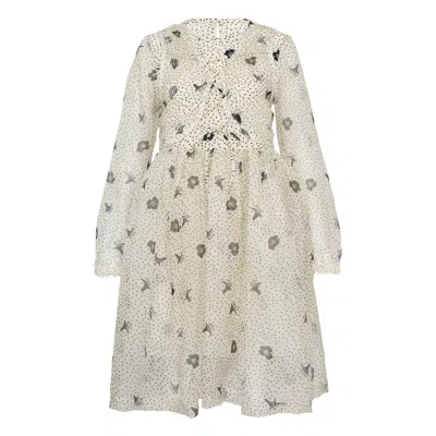 Renli Su Silk Print Long Sleeve Dress In Gray