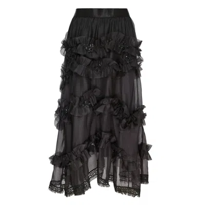 Renli Su Silk Sheer Ruffled Skirt