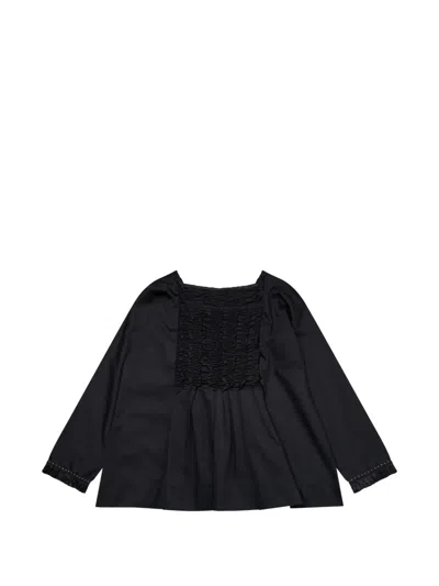 Renli Su Smocked Long-sleeve Blouse In Black
