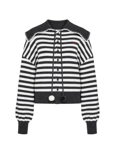 Renli Su Striped Sailor-collar Cardigan In Gray