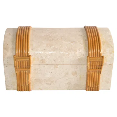 Pre-owned Renoir Designs Marble Soapstone Bamboo Hollywood Regency Box Keepsake Trinket In Sand
