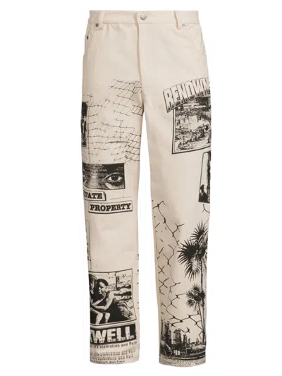Renowned Men's Ink Never Dries All Seeing Print Trousers In Off White