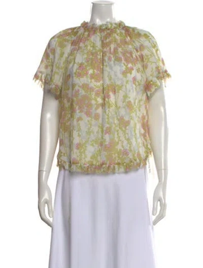 Pre-owned Rentrayage Floral Print Crew Neck Blouse In Multi