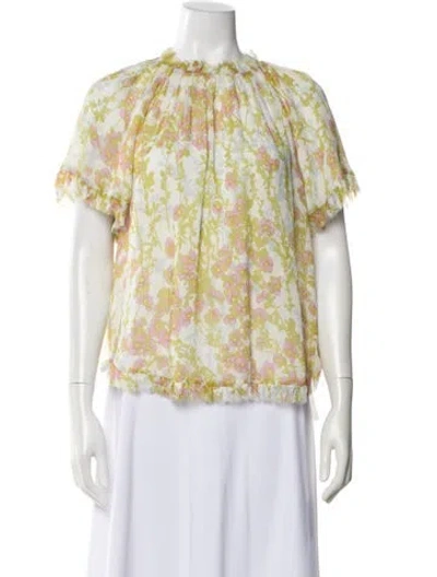 Pre-owned Rentrayage Floral Print Crew Neck Blouse W/ Tags In Green