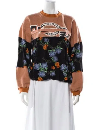 Pre-owned Rentrayage Floral Print Crew Neck Top In Blue