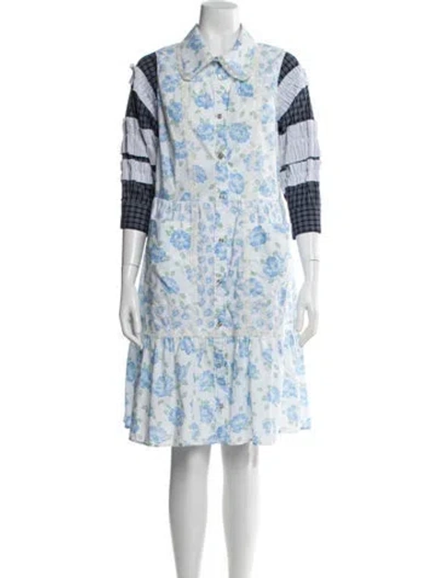 Pre-owned Rentrayage Floral Print Knee-length Dress In Blue/white