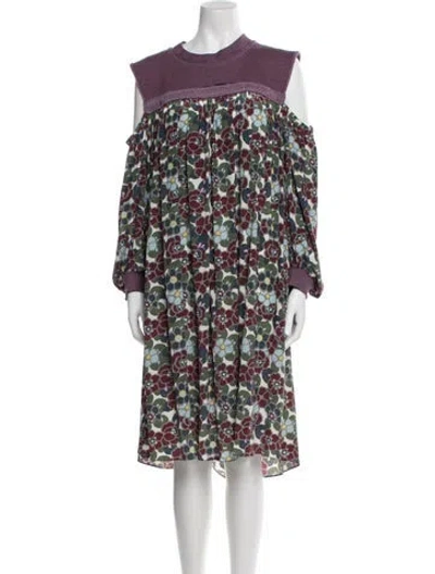 Pre-owned Rentrayage Floral Print Knee-length Dress In Purple