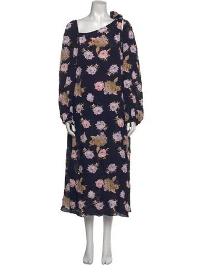 Pre-owned Rentrayage Floral Print Long Dress In Blue