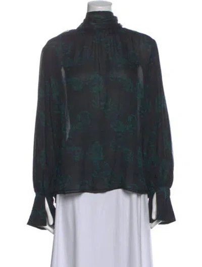 Pre-owned Rentrayage Floral Print Long Sleeve Blouse In Green