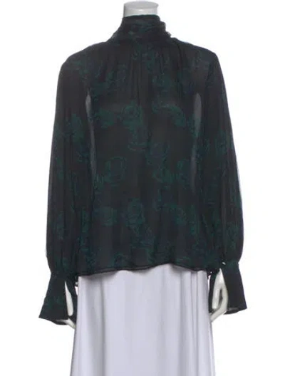 Pre-owned Rentrayage Floral Print Long Sleeve Blouse In Green