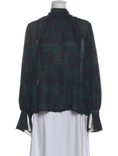 Pre-owned Rentrayage Floral Print Long Sleeve Blouse In Green