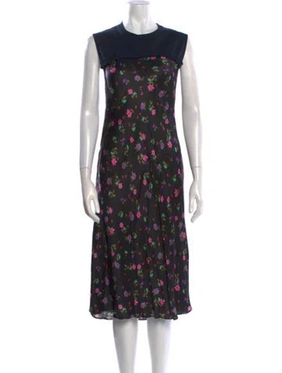 Pre-owned Rentrayage Floral Print Midi Length Dress In Black