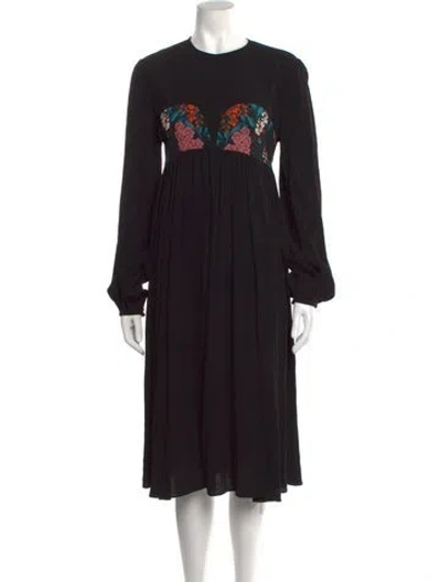 Pre-owned Rentrayage Floral Print Midi Length Dress In Black