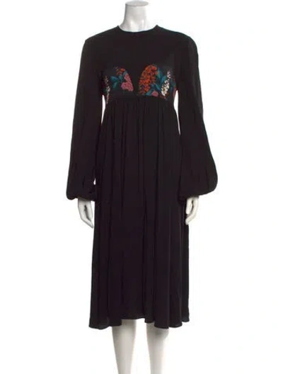 Pre-owned Rentrayage Floral Print Midi Length Dress In Black