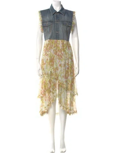 Pre-owned Rentrayage Floral Print Midi Length Dress In Blue