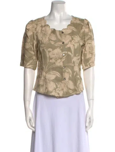 Pre-owned Rentrayage Floral Print Scoop Neck Blouse W/ Tags In Neutral