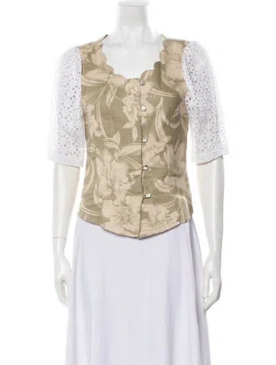 Pre-owned Rentrayage Floral Print Scoop Neck Top W/ Tags In Neutral