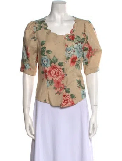 Pre-owned Rentrayage Floral Print Scoop Neck T-shirt W/ Tags In Neutral