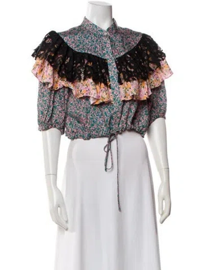 Pre-owned Rentrayage Floral Print Short Sleeve Blouse In Pink