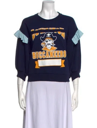 Pre-owned Rentrayage Graphic Print Crew Neck Sweatshirt In Blue